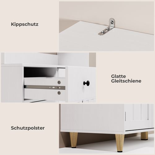 Buffet De Cuisine Blanc, Buffet Haut Avec 3 Tiroirs Et 6 Portes