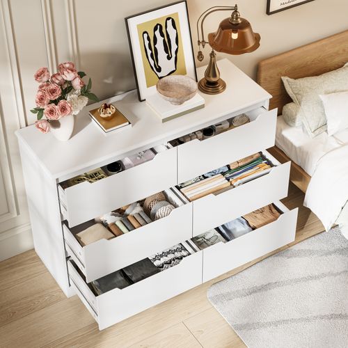 Commode 6 Tiroirs Chiffonnier Blanc 120 X 40 X 80 Cm