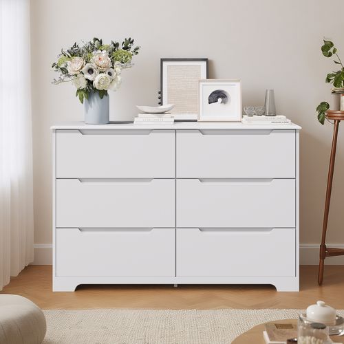 Commode 6 Tiroirs Chiffonnier Blanc 120 X 40 X 80 Cm