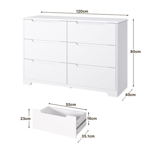 Commode 6 Tiroirs Chiffonnier Blanc 120 X 40 X 80 Cm