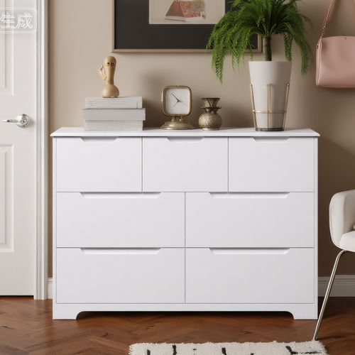 Commode 7 Tiroirs Chiffonnier Blanc 120 X 40 X 83 Cm