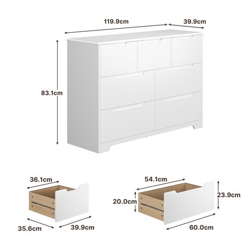 Commode 7 Tiroirs Chiffonnier Blanc 120 X 40 X 83 Cm