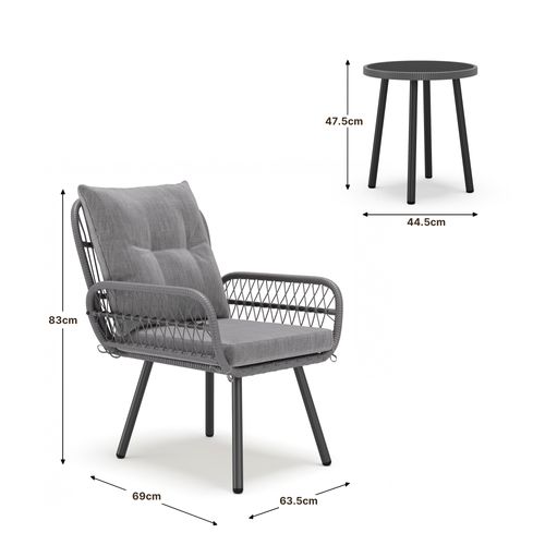 Salon De Jardin 2 Places, Table Verre Trempé，fauteuil En Rotin Pour Deux Personnes,gris Clair