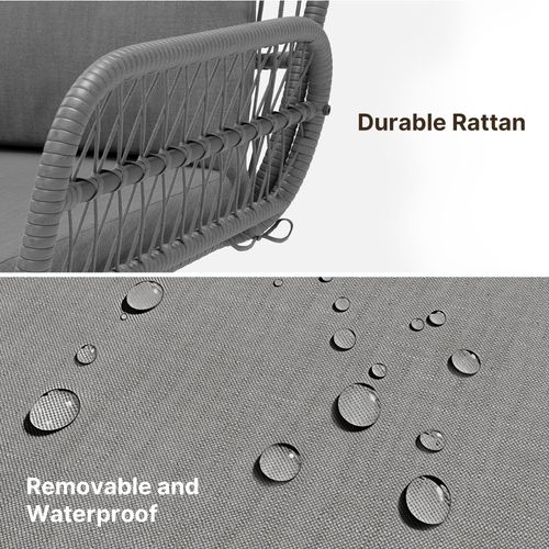 Salon De Jardin 2 Places, Table Verre Trempé，fauteuil En Rotin Pour Deux Personnes,gris Clair