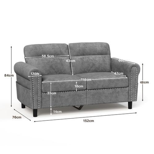 Canapé 2 Places Relax Tissu Gris Foncé，152 X 76 X 84 Cm