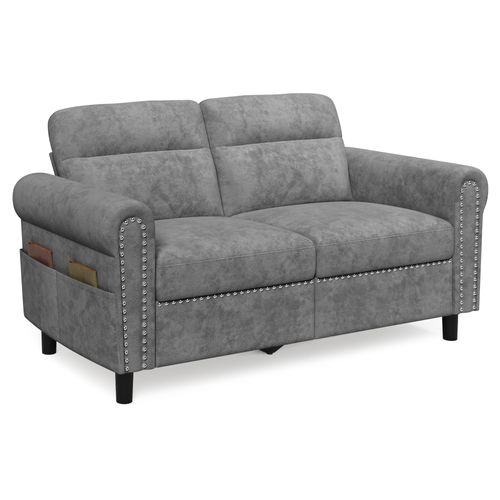 Canapé 2 Places Relax Tissu Gris Foncé，152 X 76 X 84 Cm