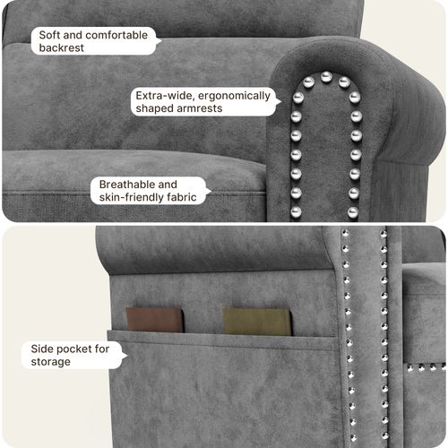 Canapé 2 Places Relax Tissu Gris Foncé，152 X 76 X 84 Cm