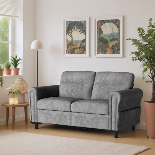 Canapé 2 Places Relax Tissu Gris Foncé，152 X 76 X 84 Cm