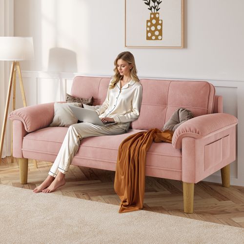 Canapé 2 Places Relax Tissu Rose，145 X 77 X 77 Cm