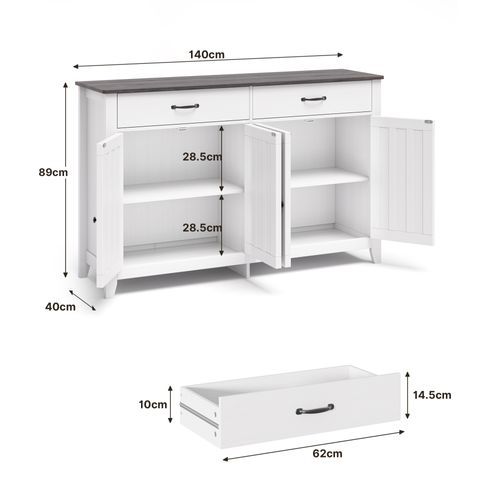 Buffet Cuisine Armoire De Cuisine Avec 4 Portes Et 2 Tiroirs Gris