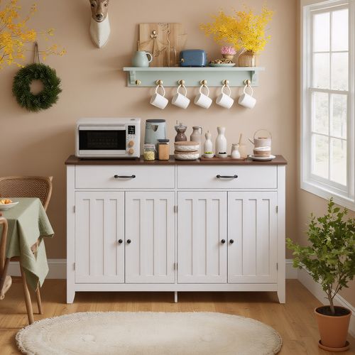 Buffet Cuisine Armoire De Cuisine Avec 4 Portes Et 2 Tiroirs Marron