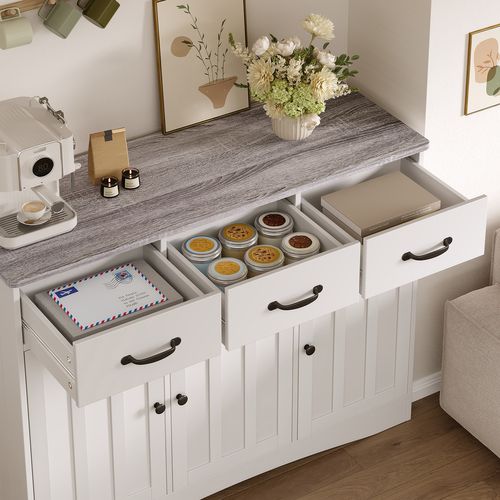 Buffet De Cuisine Meuble Rangement 3 Tiroirs 3 Portes 6 Niveaux Meuble Bas Gris 108x40x80cm