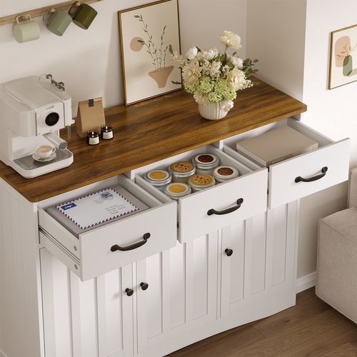 Buffet De Cuisine Meuble Rangement 3 Tiroirs 3 Portes 6 Niveaux Meuble Bas Marron 108x40x80cm