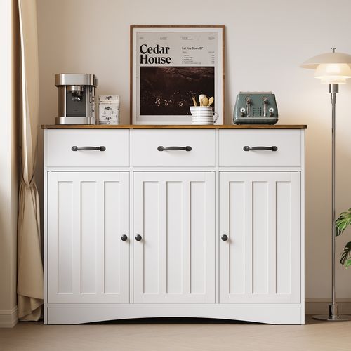 Buffet De Cuisine Meuble Rangement 3 Tiroirs 3 Portes 6 Niveaux Meuble Bas Marron 108x40x80cm