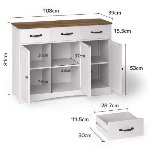 Buffet De Cuisine Meuble Rangement 3 Tiroirs 3 Portes 6 Niveaux Meuble Bas Marron 108x40x80cm