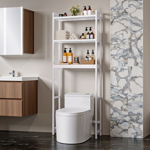 Étagère Salle De Bain 3 Niveaux 63x26x170cm Blanc