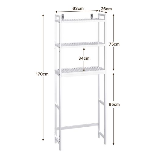 Étagère Salle De Bain 3 Niveaux 63x26x170cm Blanc