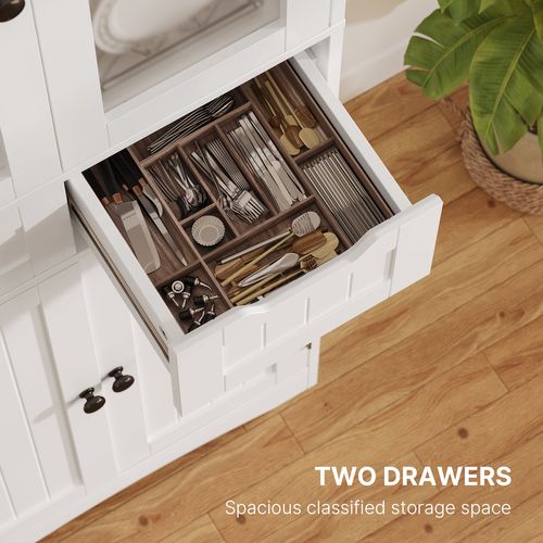 Buffet Haut 4 Portes 2 Tiroirs 60x30x170cm Blanc