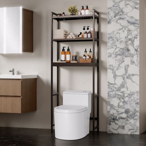 Étagère Salle De Bain 3 Niveaux 63x26x170cm Gris Foncé