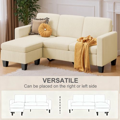 Canapé D’angle 3 Places Canapé Modulable Velours Côtelé Beurre