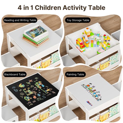 4 En 1 Table Enfant Avec 2 Chaises Et Plateau Double Face Et Tableau Noir Table Et Chaises Gris