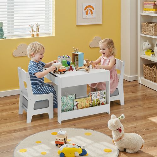 4 En 1 Table Enfant Avec 2 Chaises Et Plateau Double Face Et Tableau Noir Table Et Chaises Gris