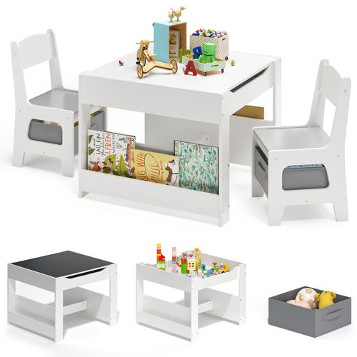 4 En 1 Table Enfant Avec 2 Chaises Et Plateau Double Face Et Tableau Noir Table Et Chaises Gris