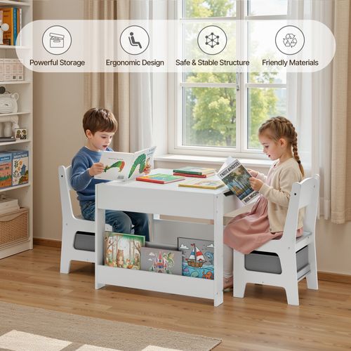 4 En 1 Table Enfant Avec 2 Chaises Et Plateau Double Face Et Tableau Noir Table Et Chaises Gris