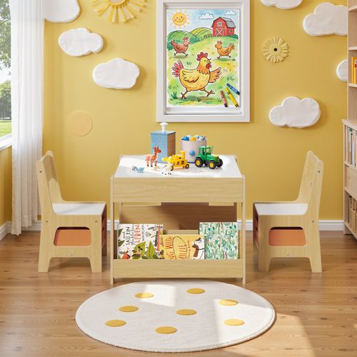 4 En 1 Table Enfant Avec 2 Chaises Et Plateau Double Face Et Tableau Noir Table Et Chaises Naturel