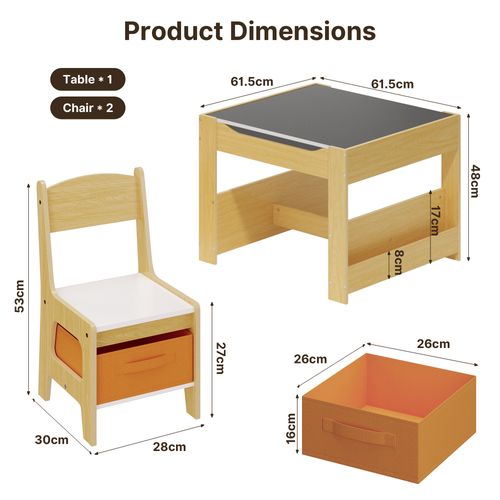 4 En 1 Table Enfant Avec 2 Chaises Et Plateau Double Face Et Tableau Noir Table Et Chaises Naturel