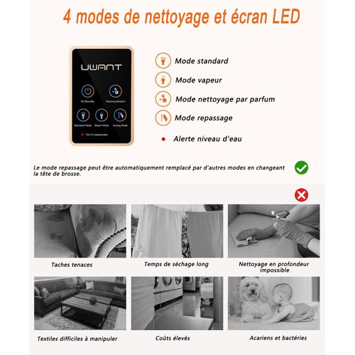 B200 Nettoyeur Canapé Vapeur 1900w, Aspirateur Textile Sec/humide 12000 Pa