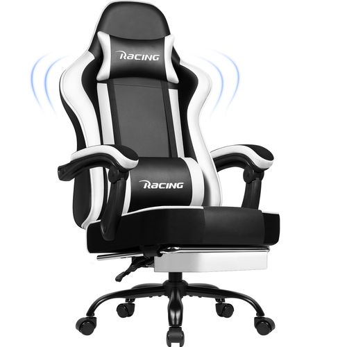 Chaise Gaming en Cuir Blanc, Inclinable 90 à 165°, Supporte Jusqu’à 150 kg, Avec Repose-pieds