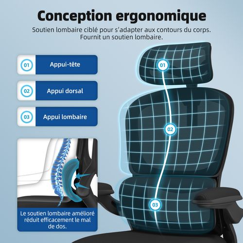 Chaise Bureau Ergonomique Durrafy - Appuie-Tête Réglable - Mesh Respirant - 150kg