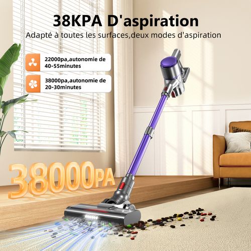 Aspirateur Balai Sans Fil Autonomie 50min,aspirateur Sans Fil Avec Brosse Éclairage LED,aspirateur B