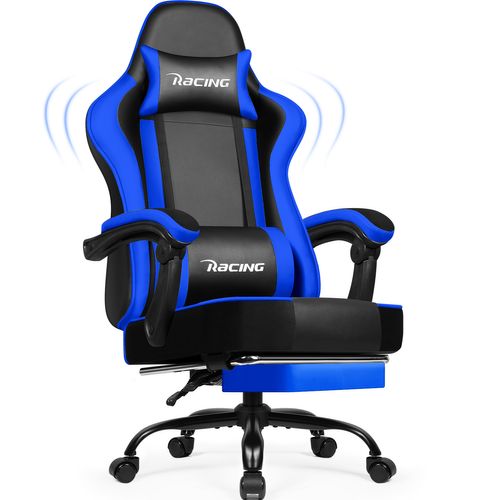 Chaise Gaming Ergonomique Bleu et Noir, Inclinable 90 à 165°, 150 kg Avec Repose-pieds