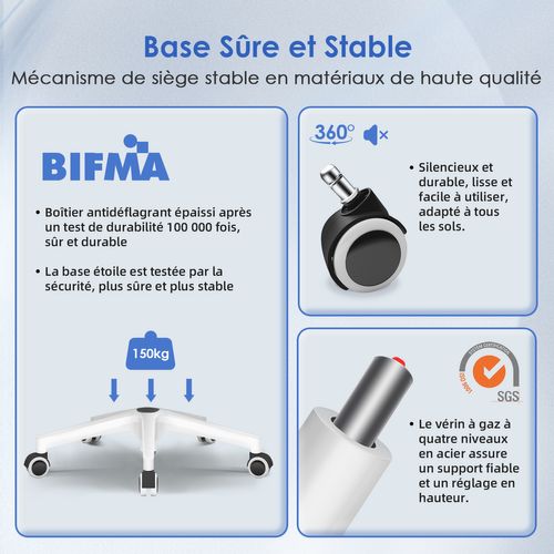 Chaise Bureau Accoudoir Pliable Fauteuil De Bureau Dossier Inclinable Hauteur Réglable Charge 150kg