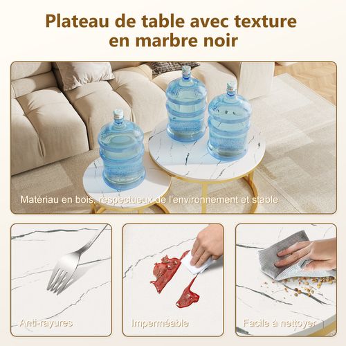 Table Basse Double Gigogne, Modulable, Résistante, Facile à Nettoyer, Idéale pour Divers Espaces