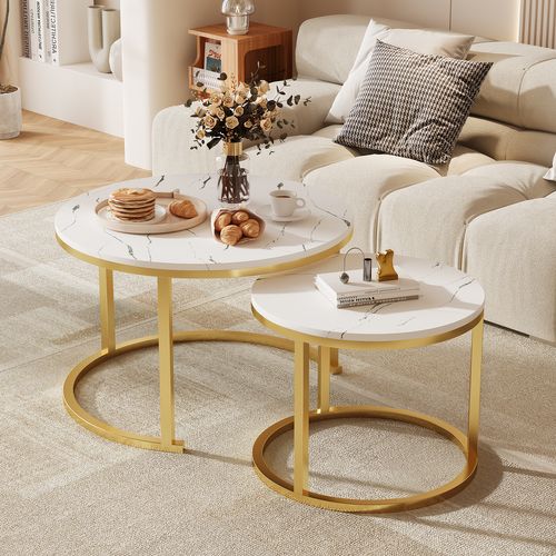 Table Basse Double Gigogne, Modulable, Résistante, Facile à Nettoyer, Idéale pour Divers Espaces