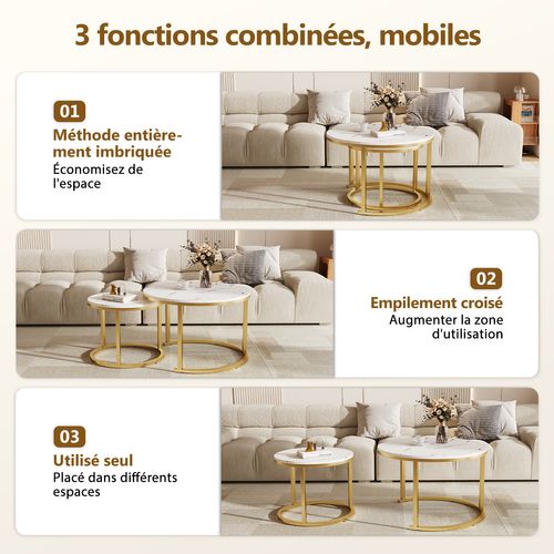 Table Basse Double Gigogne, Modulable, Résistante, Facile à Nettoyer, Idéale pour Divers Espaces