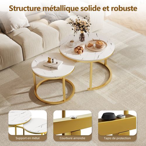 Table Basse Double Gigogne, Modulable, Résistante, Facile à Nettoyer, Idéale pour Divers Espaces