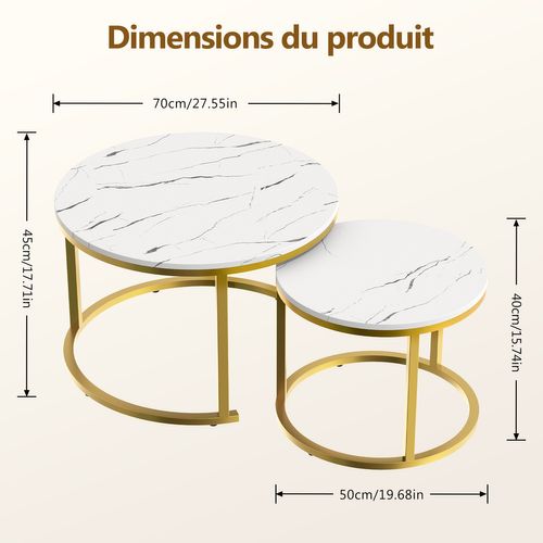 Table Basse Double Gigogne, Modulable, Résistante, Facile à Nettoyer, Idéale pour Divers Espaces
