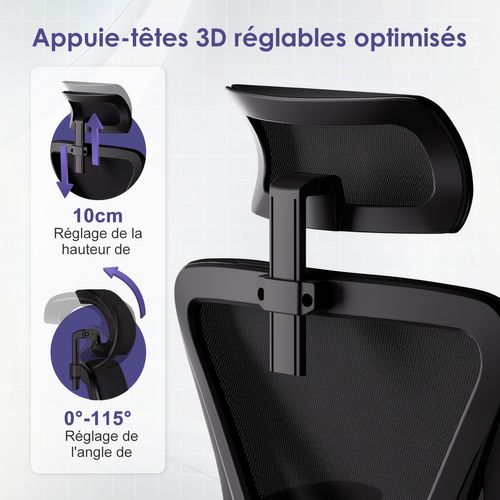 Chaise Bureau Accoudoirs Rabattables Support Lombaire En Mousse Hauteur Réglable Charge 150kg