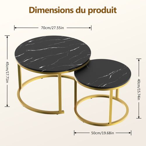 Table Basse Double Gigogne, Modulable, Résistante, Facile à Nettoyer, Idéale pour Divers Espaces