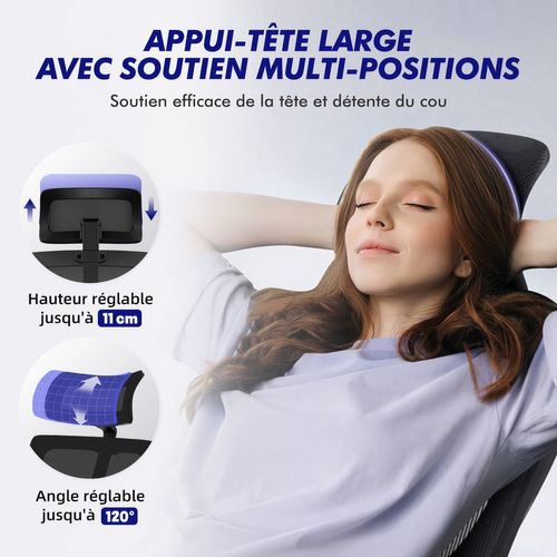 Fauteuil De Bureau Inclinable Multi-réglables Charge 150kg Soutien Lombaire, Accoudoirs, Appui-tête