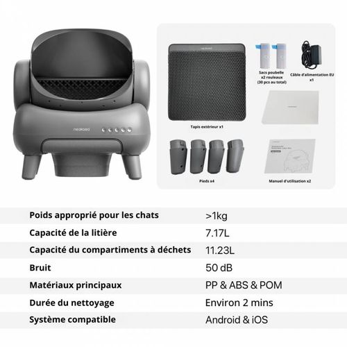 Neakasa Litière Automatique Pour Grands Chats - Grande Ouverture - Noir