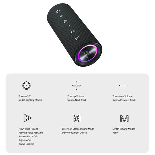 Mirtune C2 Enceinte Bluetooth Portable, Haut-parleur Sans Fil Avec Lumière LED