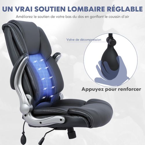 Chaise De Bureau Ergonomique En Simili, Accoudoirs Et Hauteur Réglables-noir