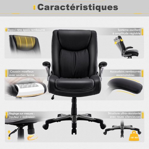 Chaise De Bureau Ergonomique Et Robuste, Charge Maximale 181 Kg, Noir
