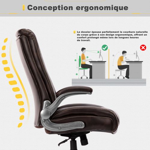Chaise De Bureau Ergonomique Et Robuste, Charge Maximale 181 Kg, Marron