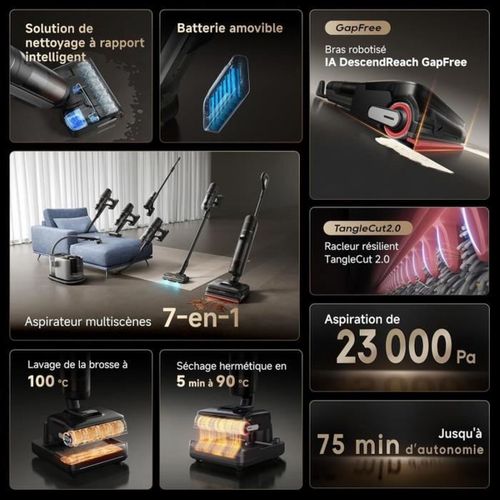 H15 Mix Aspirateur Laveur 7-en-1 - Bras Robotique Ia - Nettoyage Des Bords Triple - 23 Kpa - Lavage